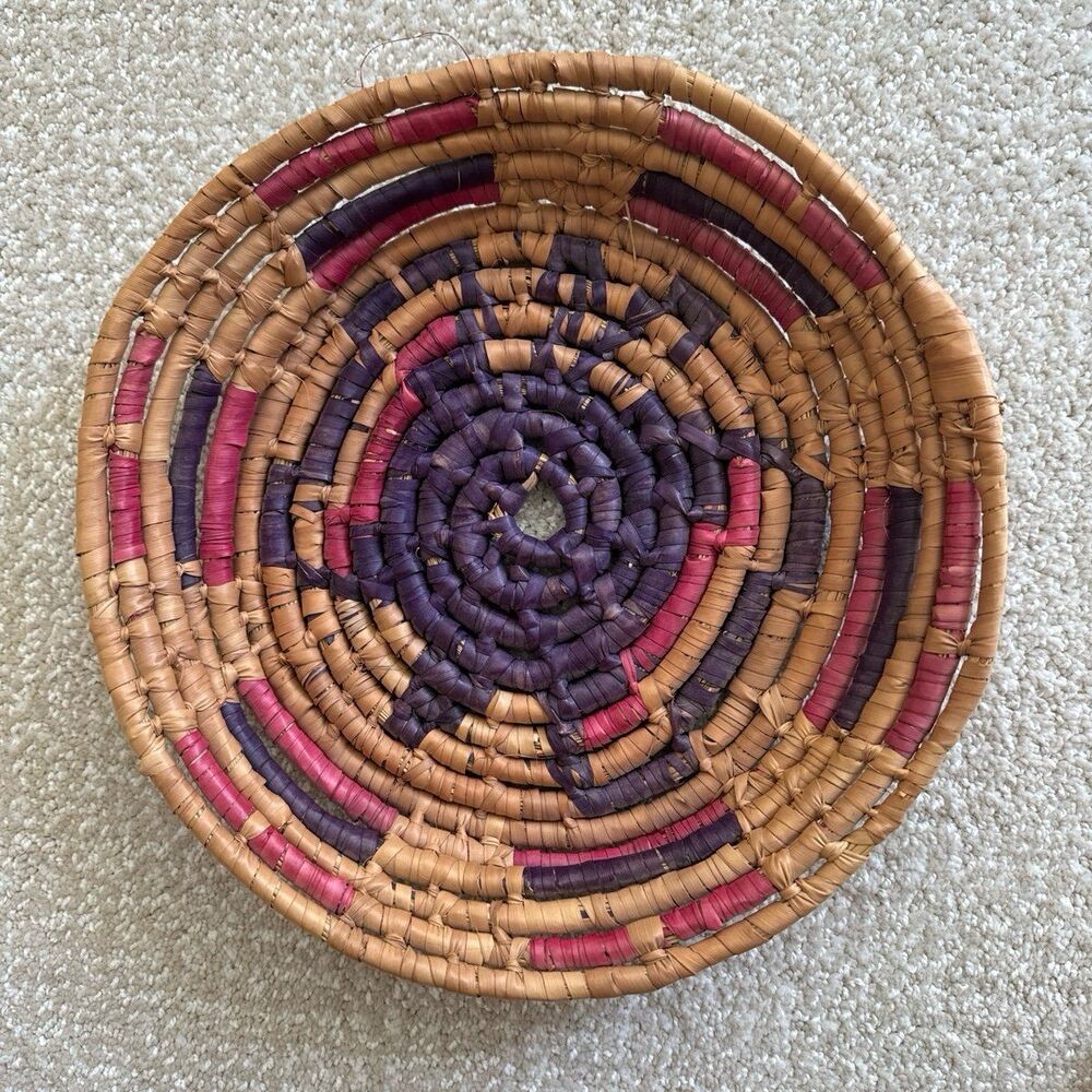 Handwoven Coil Basket Purple and Pink Boho